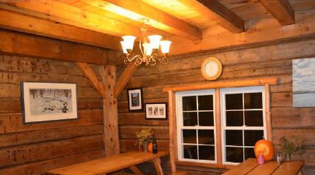 Photo of the dining area with picnic tables